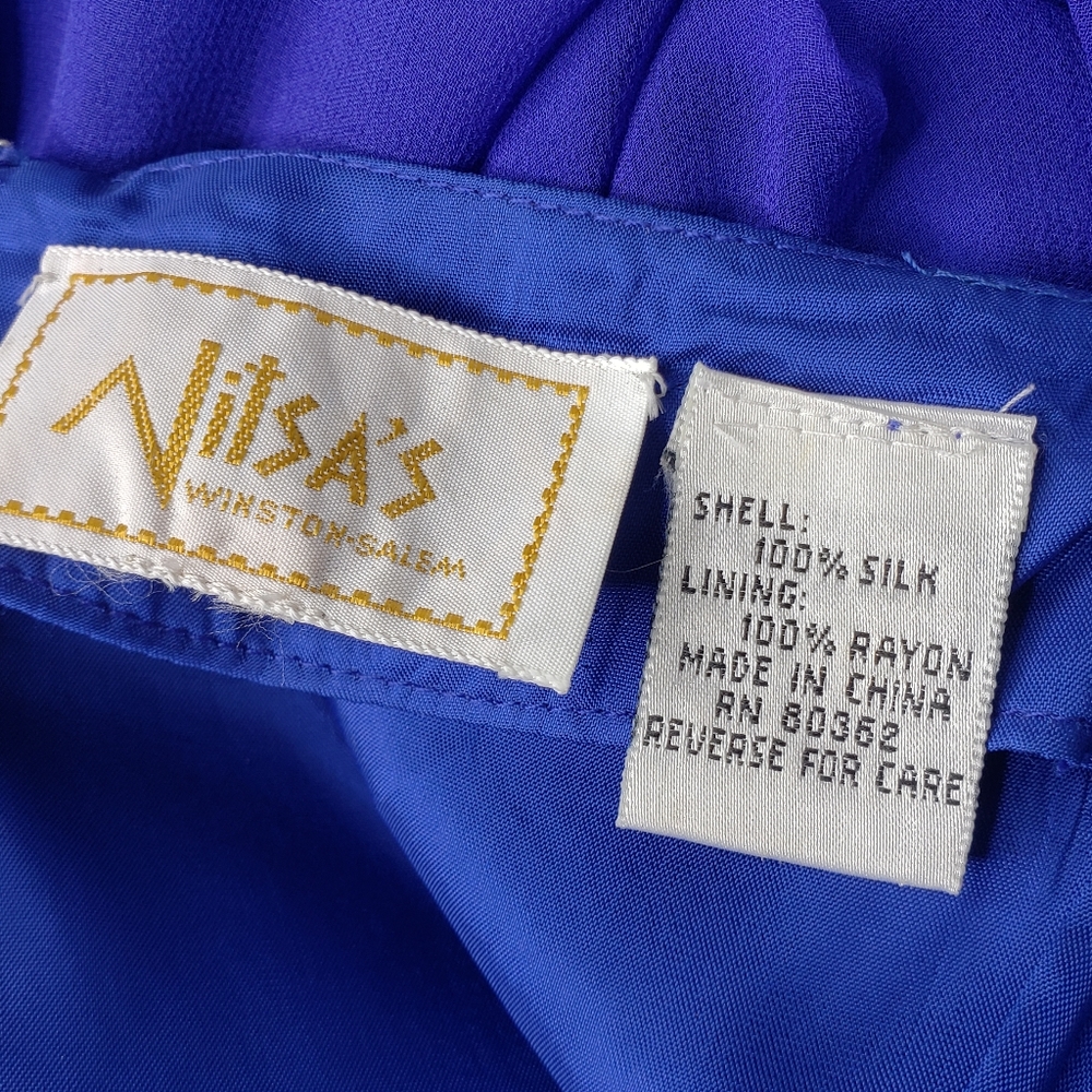 Vtg Maxi Slip Dress Flowy Royal Blue Silk Y2K Pixi Fairy Crepe Sheer Satin Event - Picture 3 of 15